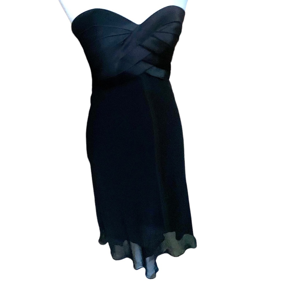 WHBM LBD. Satin crossover sweetheart neckline top with chiffon skirt. Size 2.